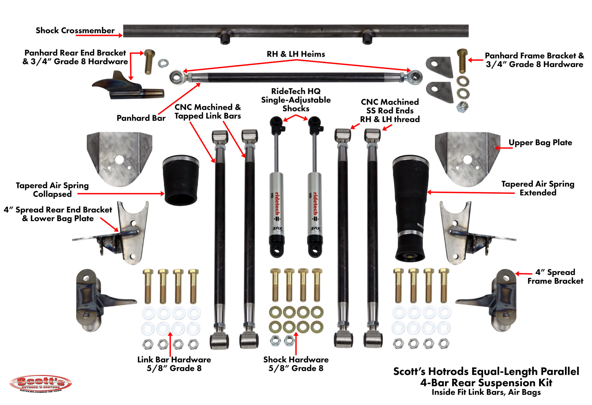 scotts hotrods air bag 4 bar rear suspension kit labels