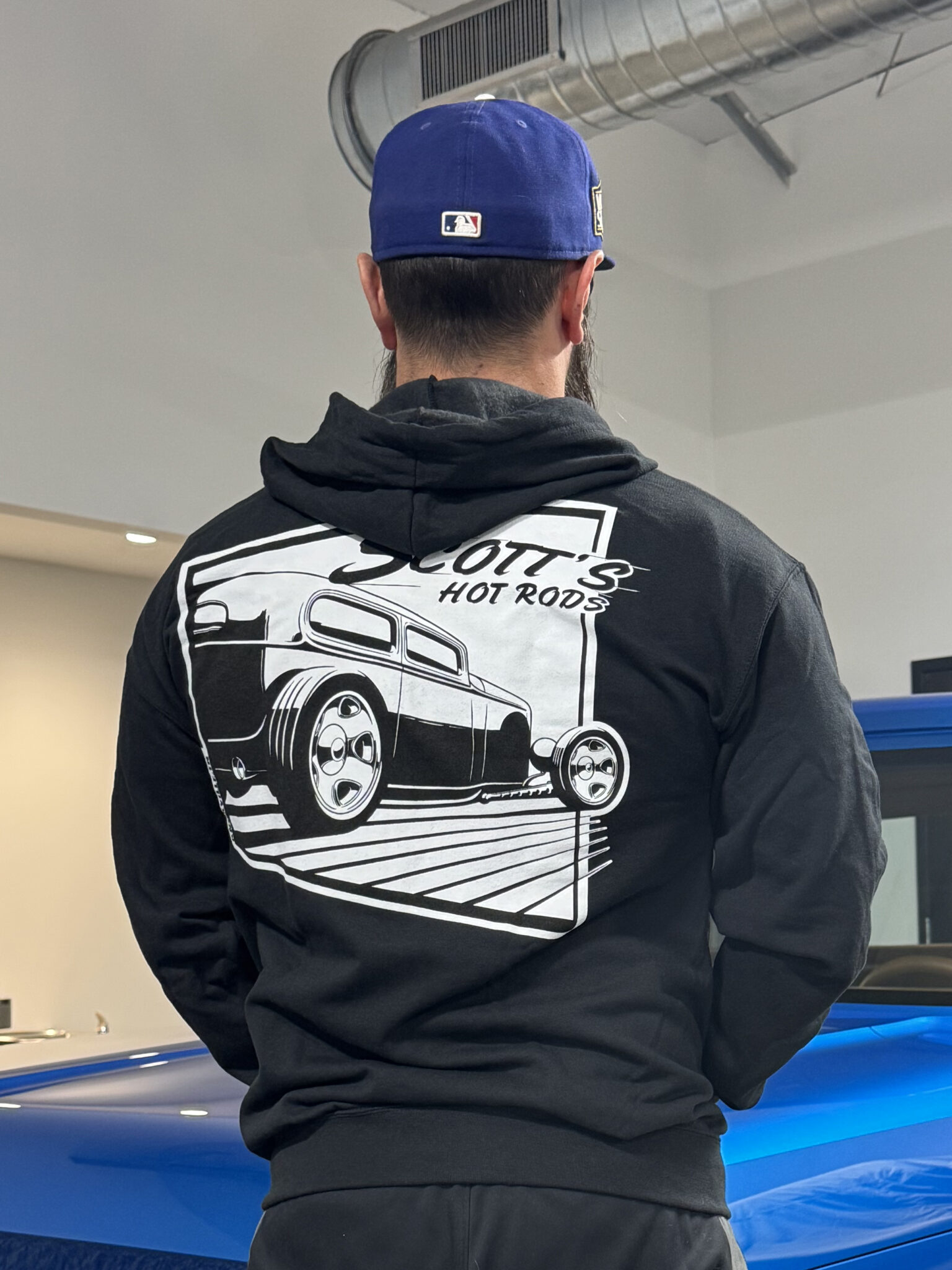 scotts hotrods hoodie black zip up 32 sedan
